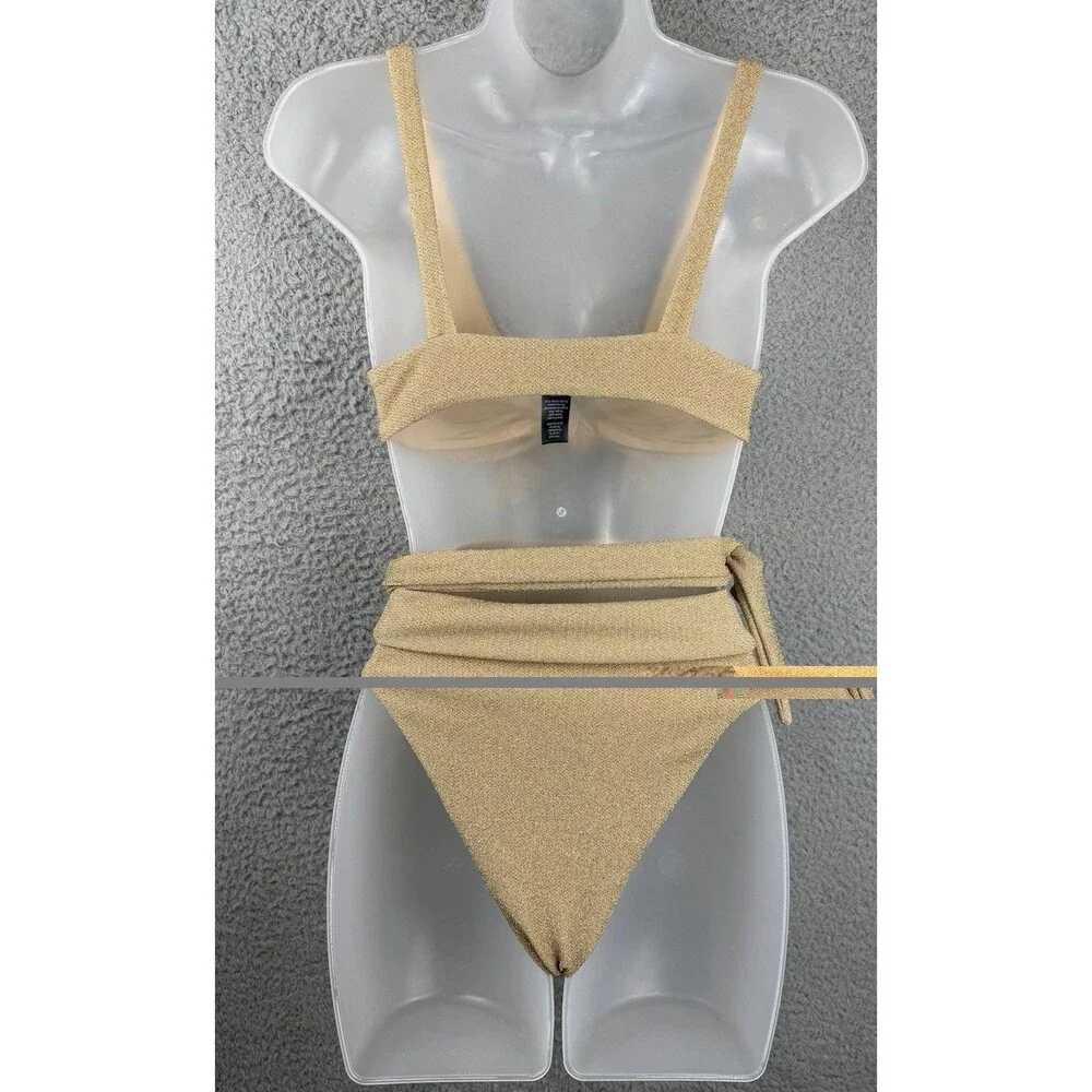 Beach Riot Gold Metallic Bikini Set  Grace Tie Front Top (M) & Claire Bottom (S)